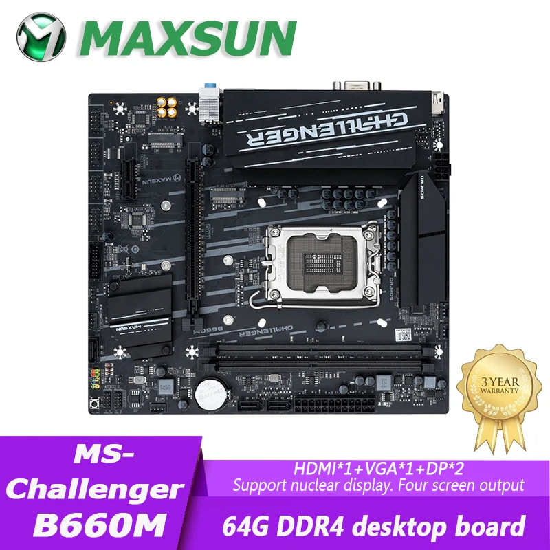 

MAXSUN новая материнская плата Intel Challenger B660M 12th LGA1700 DDR4 64 Гб SATA3 M.2 M-ATX Поддержка CPU12100 12400 12700