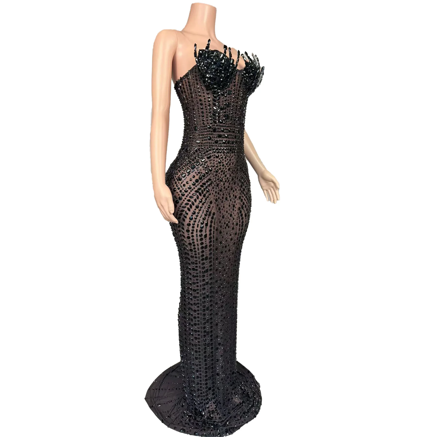 

Bazhuayu элегантное женское элитное вечернее платье сексуальное черное прозрачное сетчатое платье без бретелек со стразами свадебное банкетное бальное платье