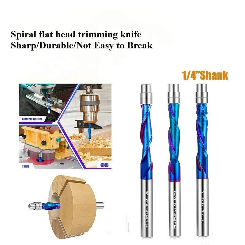 3pcs/set Spiral Trimming Knife Integral Alloy CNC Cutting Head Trimming Machine Dedicated Woodworking Milling Cutter
