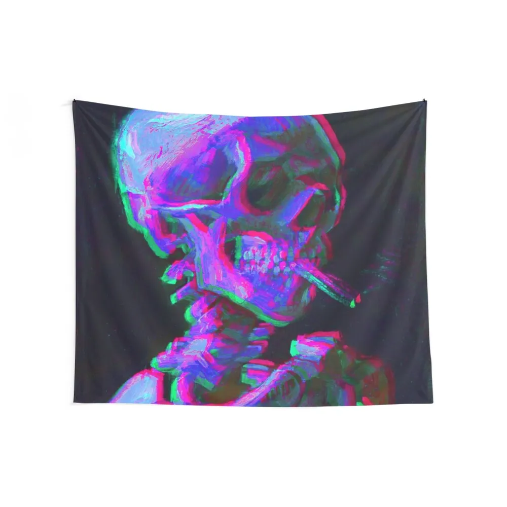 Abstract neon Smoking skeleton skull- Vincent van gogh Tapestry Bedrooms Decor Home And Comfort Decor Home Supplies Tapestry