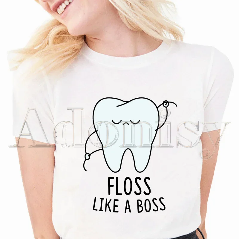 Tooth and Dentist Women Cartoon Mom Summer Print Lady T-shirts Top T Shirt Ladies Womens Graphic Female Tee T-Shirt