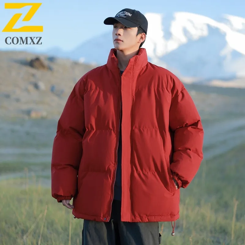 Mens Medium long Cotton Jacket Winter American Style Solid color Waterproof Windproof Parka Thermal Outdoor Sports Casual Coat