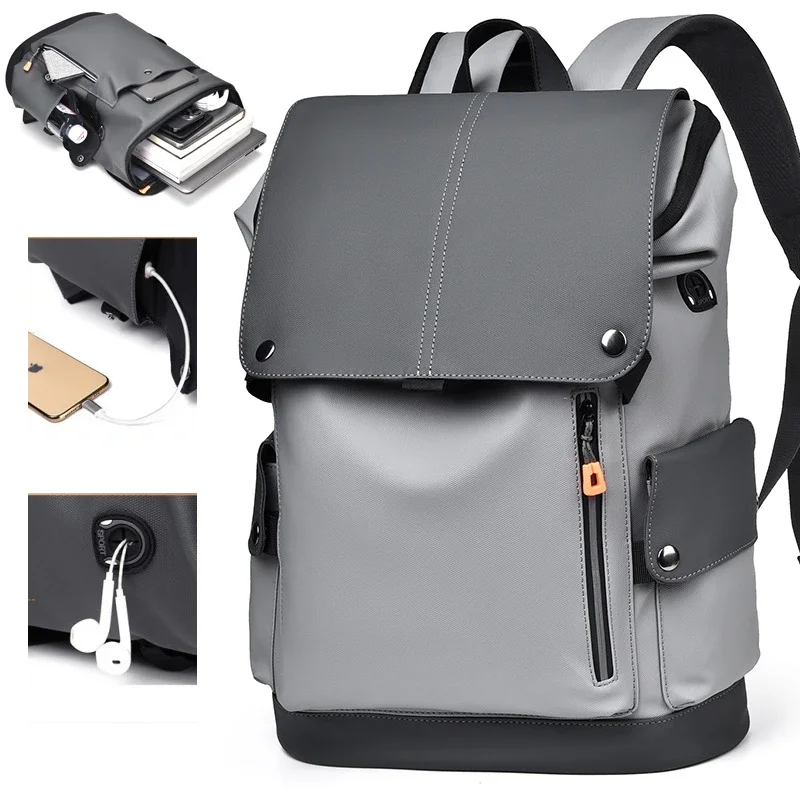 Men Trendy PU Leather Backpack Large Capacity Travel Computer Bag Tooling Functional Package Business Backpack