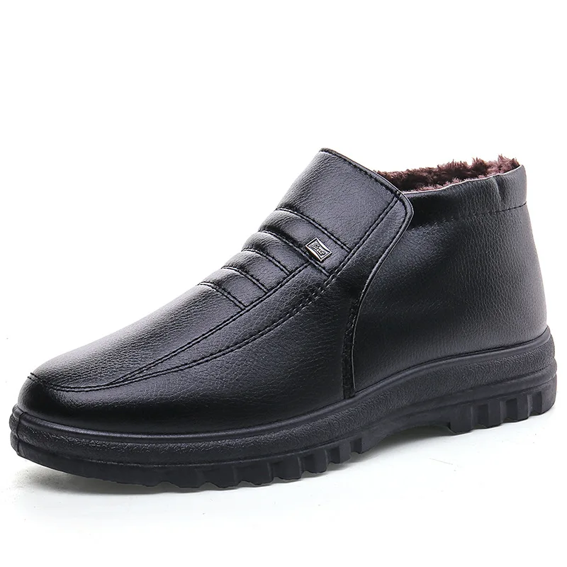 Chaussures en cuir décontractées imperméables pour hommes, chaussures montantes à enfiler au glouton, chaussures de travail chaudes, grande taille,