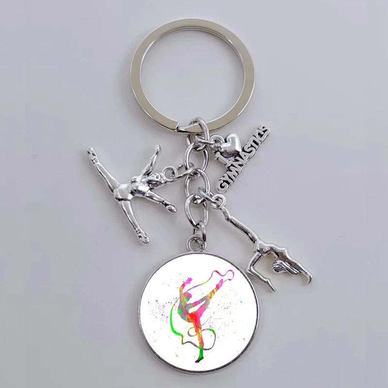 Új Ritmika Gimnasztika keychain Tornász Csiszolatlan drágakő üvegek Design keychain Medál Beadvány Adomány kawaii Gimnasztika Tánc Műgyűjtő Adomány