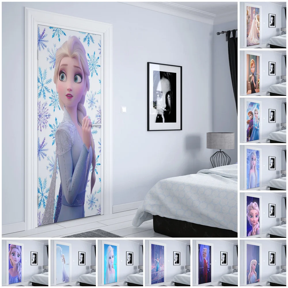 Disney kawaii Movie Frozen Elsa Anna Door sticker Door elevator room Pop Wall art Home decoration Aesthetic Quality Wall Sticker