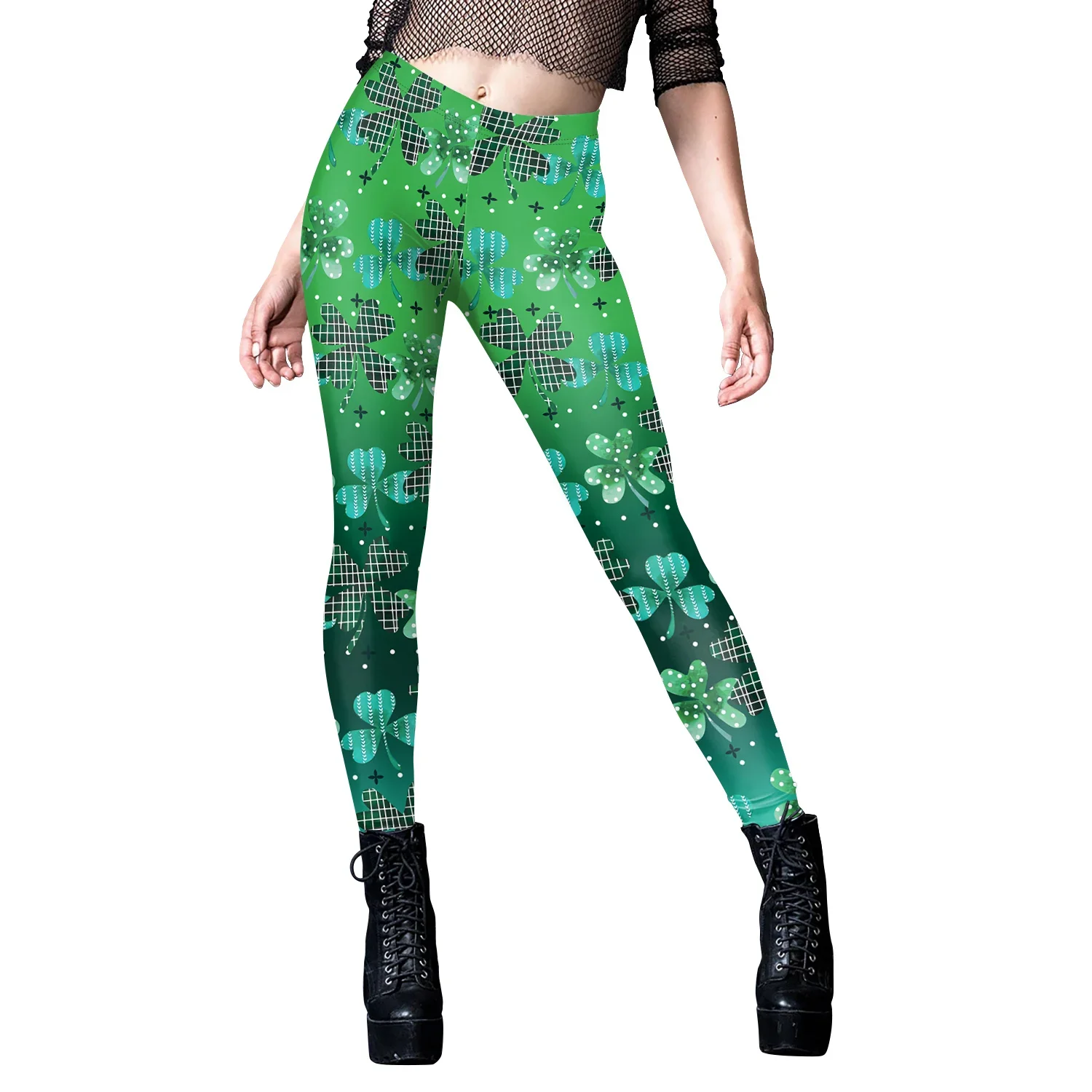 Teanoon Woman's Leggings Irish Shamrock St Patrick Day Party Pants Spandex High Waist Push Up Elastic Waist Trousers