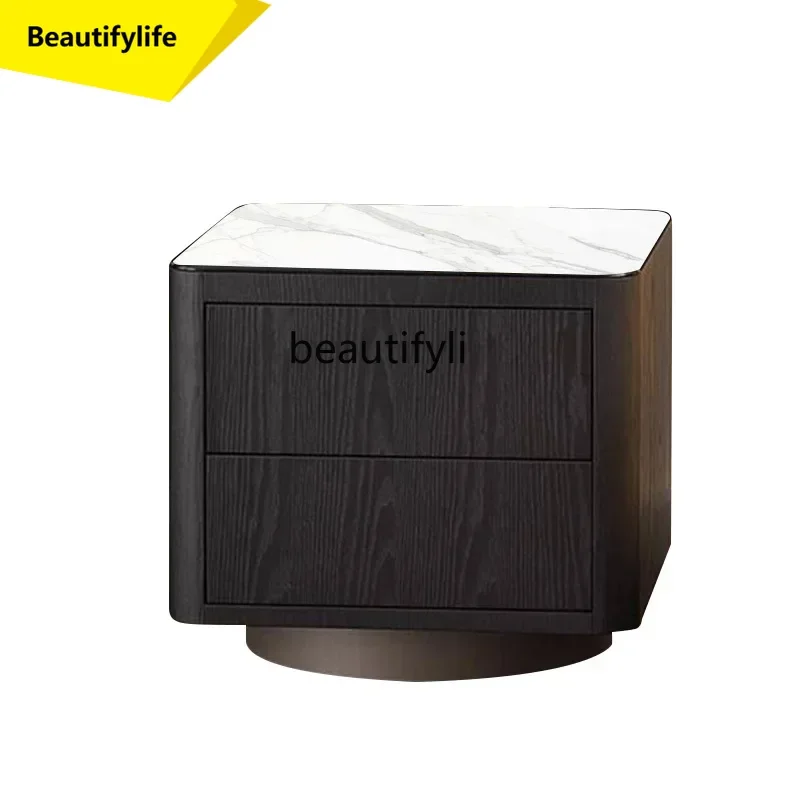 B6 لوح صخري إيطالي فاخر خفيف من الخشب الصلب بجانب السرير نموذج غرفة نوم خزانة مربعة A15