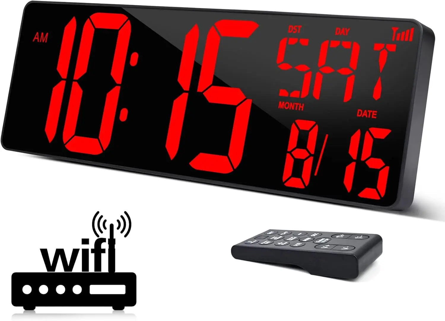 BOTAI Large Digital Wall Clock WiFi Sync, 16.5 in Large Display Wall Clock with Temperature/Date/Week