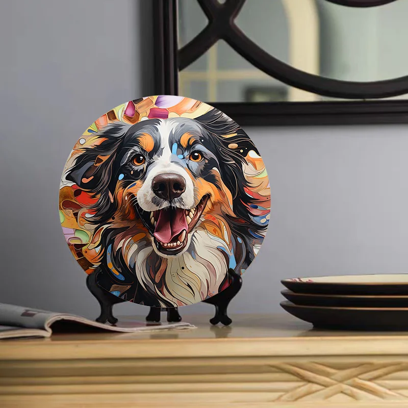 Aluminum logo animal relief painted circular wreath logo dormitory corridor garden  Bernese Mountain Dog theme decorative art