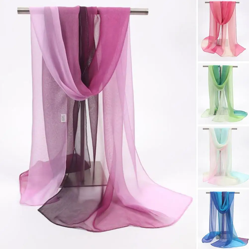 

Sunscreen Ultrathin See-through Rectangle Chiffon Scarf Summer Gradient Color Long Shawl Costume Accessories