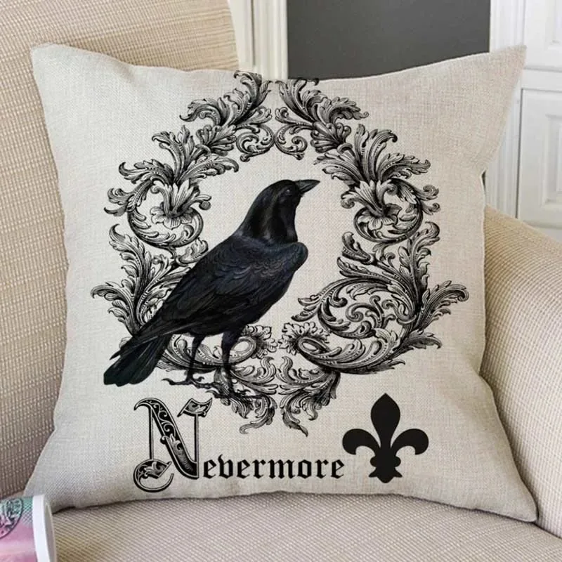 Black Crow Letter Print Halloween Decoration Sofa  Linen Throw Pillow Case Treat or Trick Cartoon Spider Cushion Cover