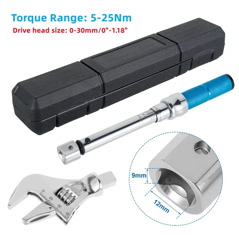 Digital Adjustable Torque Wrench 30mm Steel Open End Interchangeable Head Spanner Hand Tool Automotive Mechanical Workshop Tools