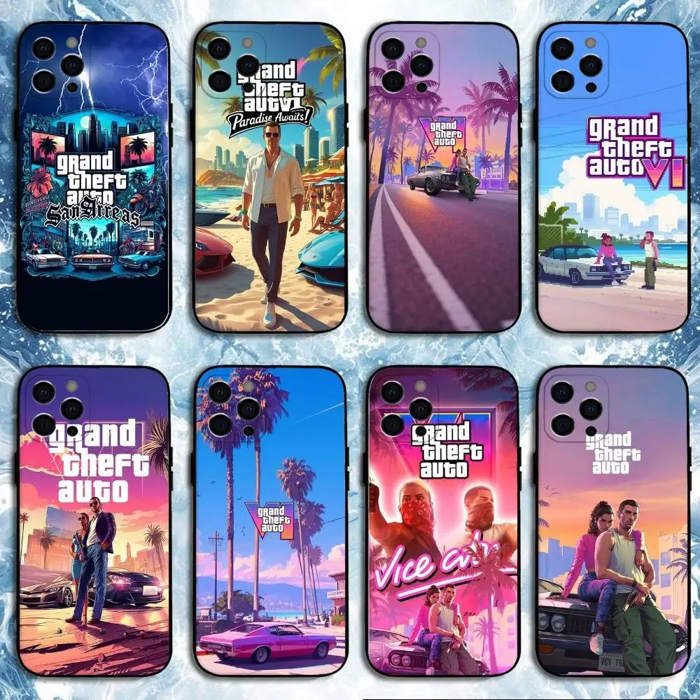 

Game G-GTA 6 Vice City Phone Case For iPhone 16,15,14,13,12,11 Plus,Pro Max, Soft Silicone Black Cover