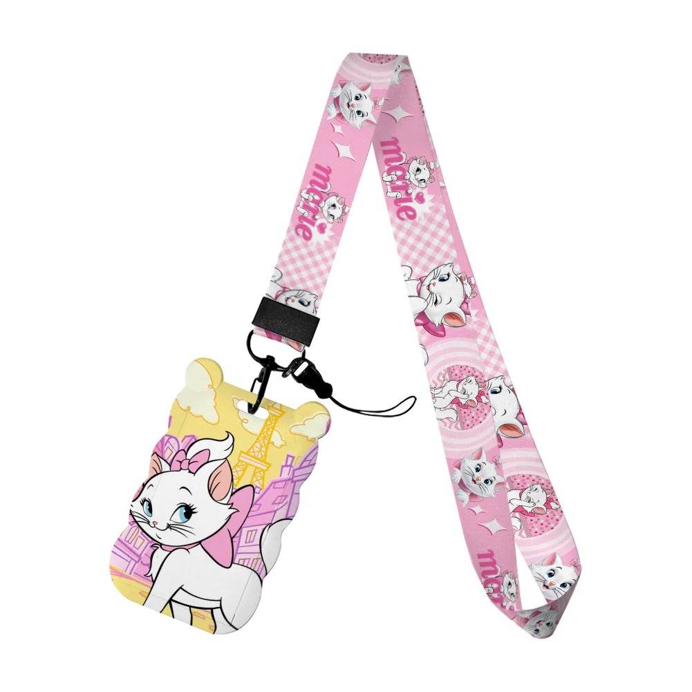 Etui na identyfikator z motywem Marie z kreskówki Disney, zawieszka na klucze, smycz na kartę studencką, akcesoria.