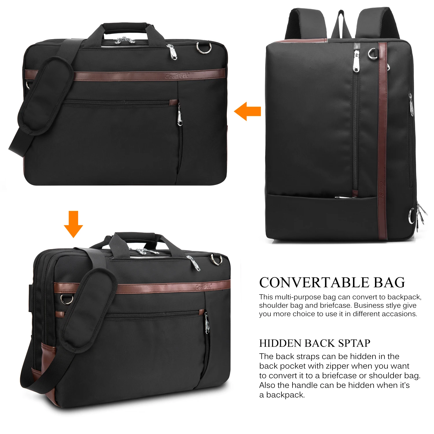 COOLBELL zaino convertibile da 15.6/17.3 pollici borsa per Laptop borsa per Laptop zaino da viaggio multifunzionale di grande capacità