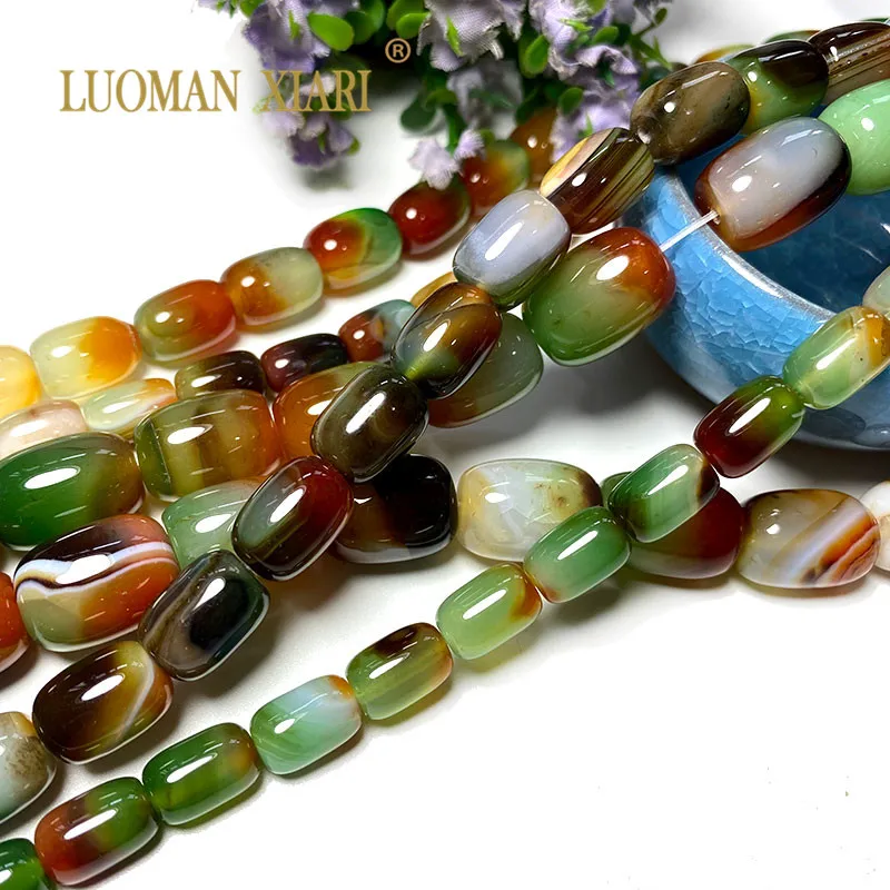 Wholesale 100% Natural Cylinder Peacock Agates Loose Stone Beads For Jewelry Making DIY Bracelet Necklace Accessories 15\'\'