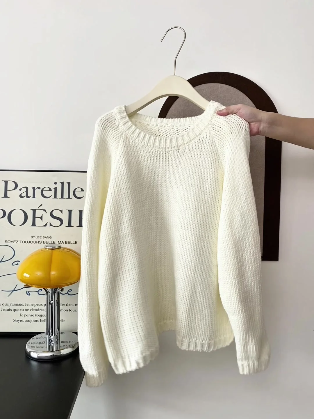 

Ladies' Chunky Knit Sweater round Ne Pullover Milk White Lazy Sle Korean Faion Autumn Winter 2025 Trendy Top Long Sve