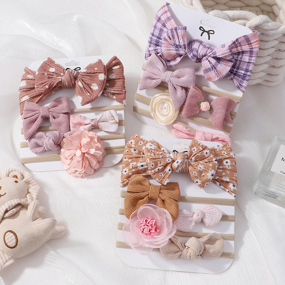 

5Pcs/Set Baby Bow Flower Headbands for Girls Elastic Turban Kids Hair Bands Nylon Newborn Headwrap Children Hair Accessories