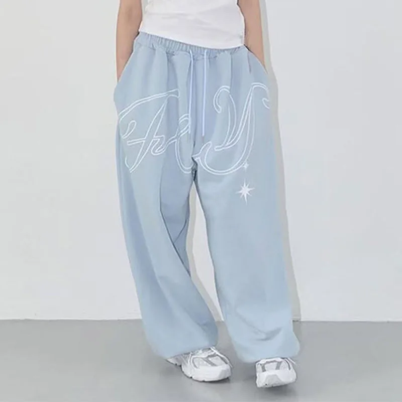 Korean Version Pattern Wings Personalized Angel Printed Loose Sweatpants Fresh Retro Wide-leg Pants Female Y2k Straight Overalls