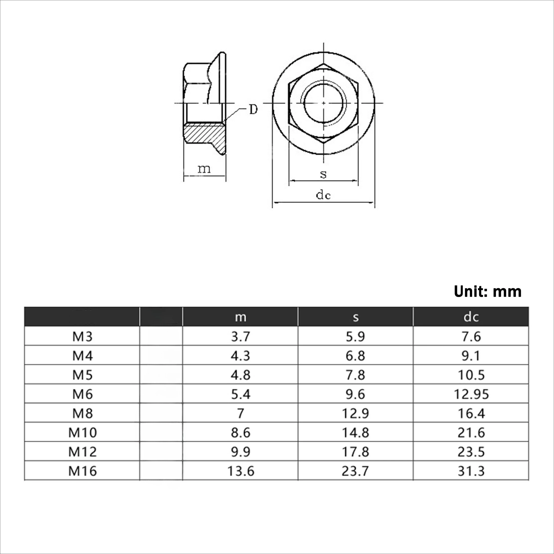 M6x0.75 M8x1 M10x1 M10x1.25 M12x1.25 - M20x1.5 304 Stainless Steel Fine Thread Flange Hex Nut Serrated Flange Lock Nuts DIN6923
