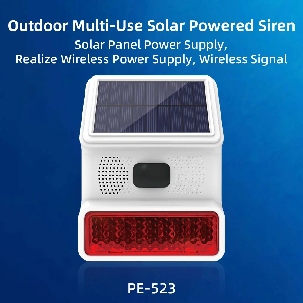 PGST 433MHZ Wireless Solar Sound Light Flash Alarm Outdoor Alarm Horn for Wifi GSM Home Security Alarm System PIR motion sensor