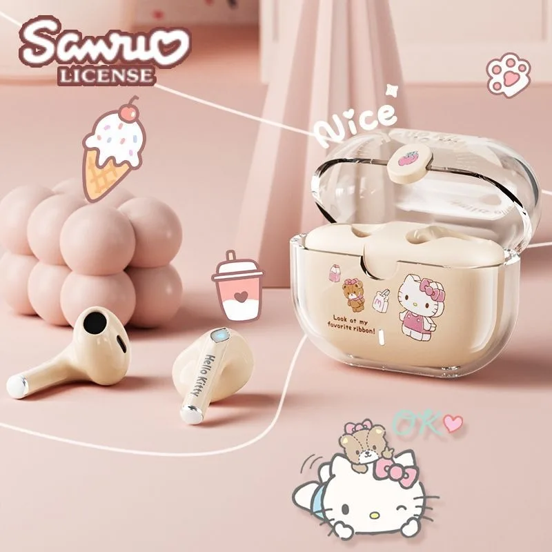 Lucu Hello Kitty Kuromi My melody anime kawaii super baterai tahan lama headset bluetooth nirkabel sebagai hadiah untuk anak perempuan