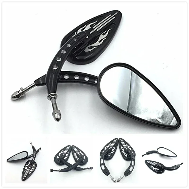 

Motorcycle Parts Flame Rearview Pair Mirrors Custom For Harley Davidson Cruiser Fat Bob FXDF 2008-2016