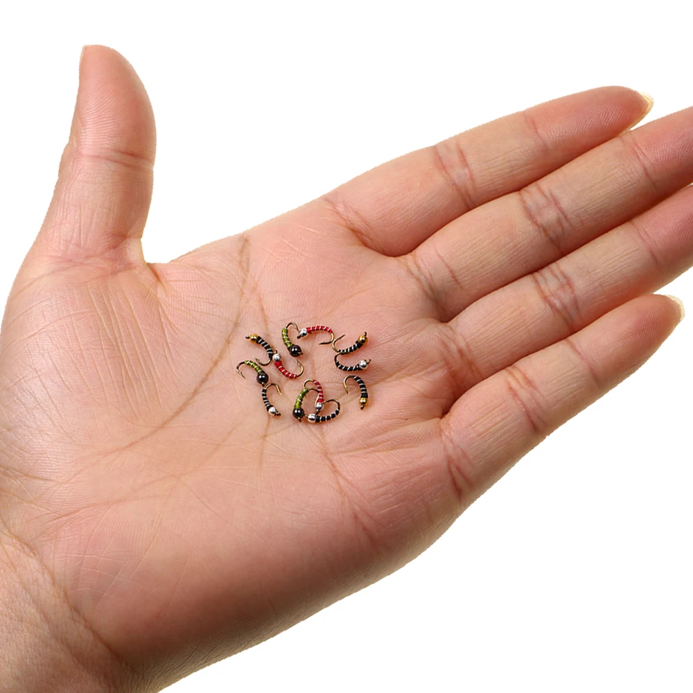 9 or 12pcs 18# Hook Brass Beadhead Zebra Midge Fly Trout Nymph Midge Pupae Buzzer Larva Tying Hook Trout Fishing Fly Lure Bait - view 5