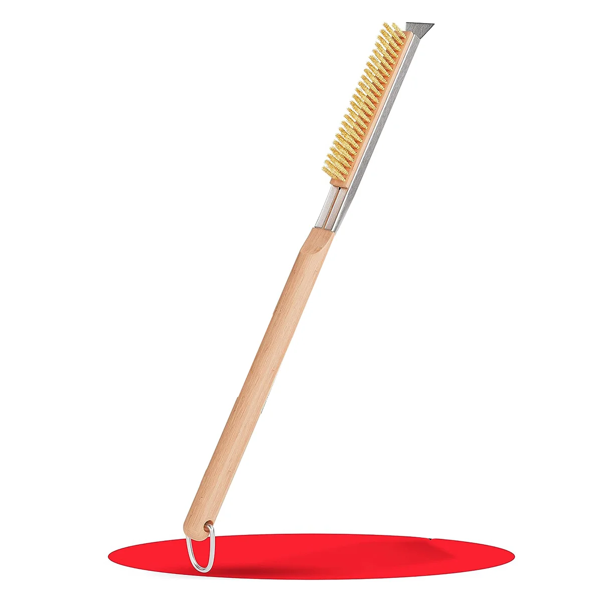 

New Pizza Oven & Stone Brush with Scraper 21In - Clean Stone Between Every Bake - Long, Wooden Handle - Robust & Easy to Use
