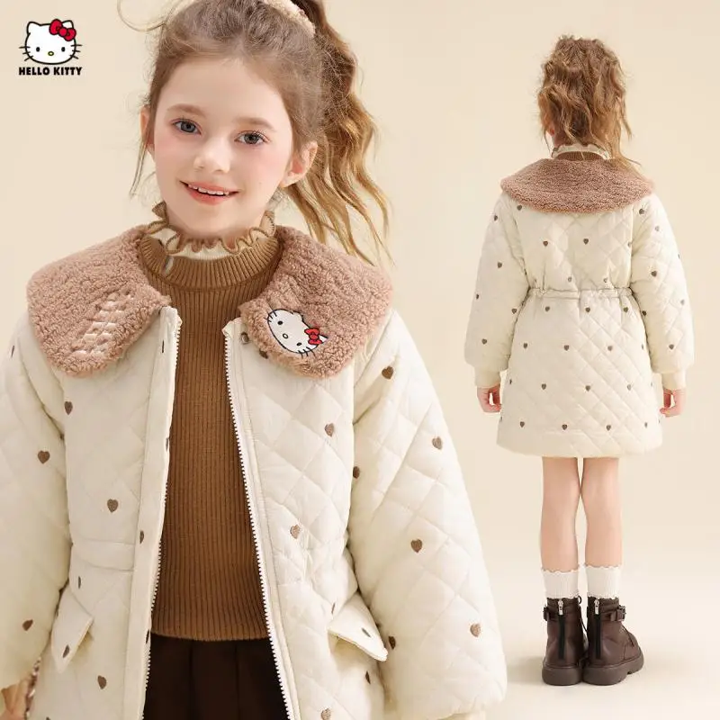 

Sanrio Hello Kitty Girl Coat Winter Thickening Tops Cotton-Padded Jacket Keep Warm Kawaii Anime Fashion New Children Clothing