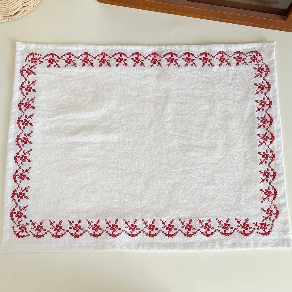 Pure Cotton Retro Embroidery Meal Mat 29*37cm Exquisite Table Napkin Square Simple Desktop Decoration Mat Food Photography