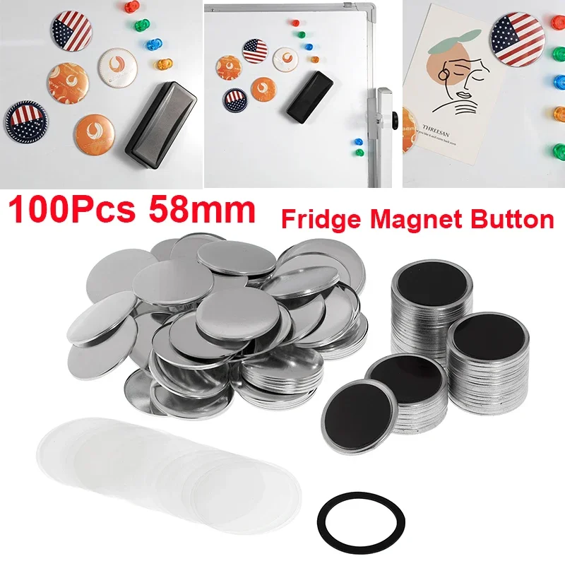 

100Pcs Soft Strong Fridge Magnet Button Parts 58mm DIY Round Blank Refrigerator Magnet Supplies for Button Maker Machine