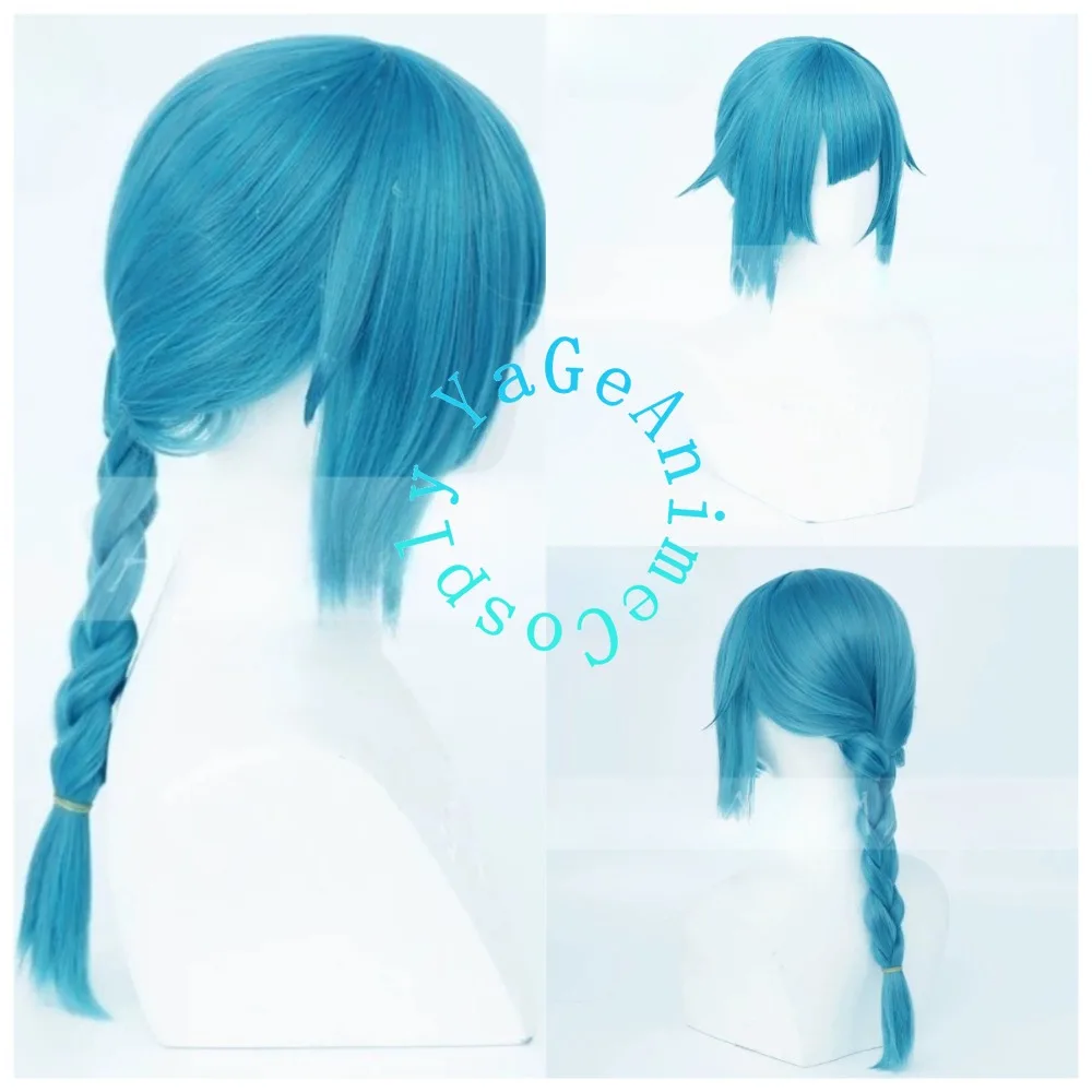 Game Character Young Jinx Powder Arcane Inspired Cosplay Wig Blue Short Synthetic Wig with Realistic Scalp for Halloween Party