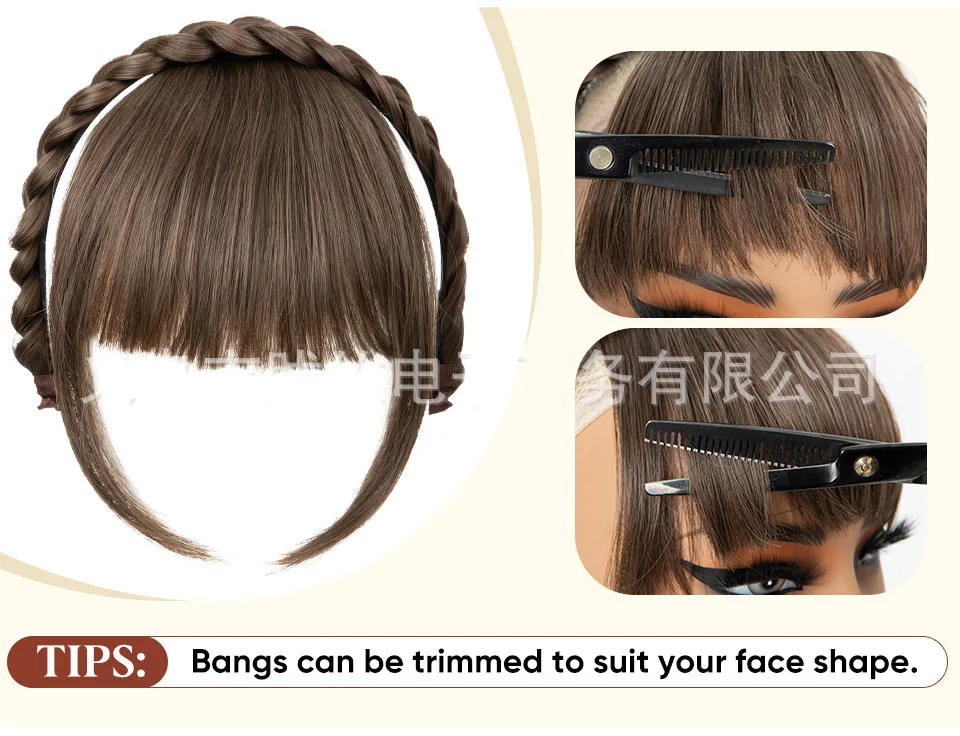Female detachable bangs wig, fluffy and natural on the top of the head, hairband velcro design， Covering up white hair