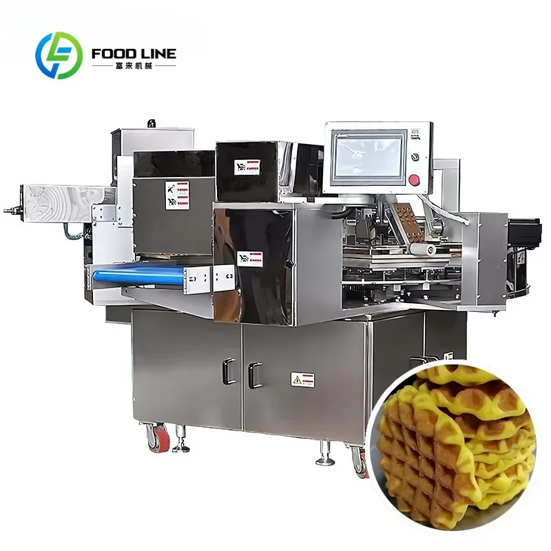 Automatic Waffle Production Line with Stainless Steel Baking Oven 1000pcs/h Capacity for Food Industry