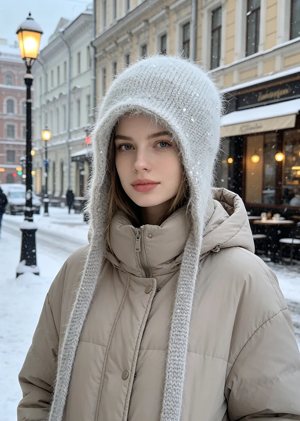 New Winter Warm Balaclava Hats for Women,solid Color Knitted Blend Hooded Scarf Hat for Women Skull Cap Beanie Hat Neck Gaiters