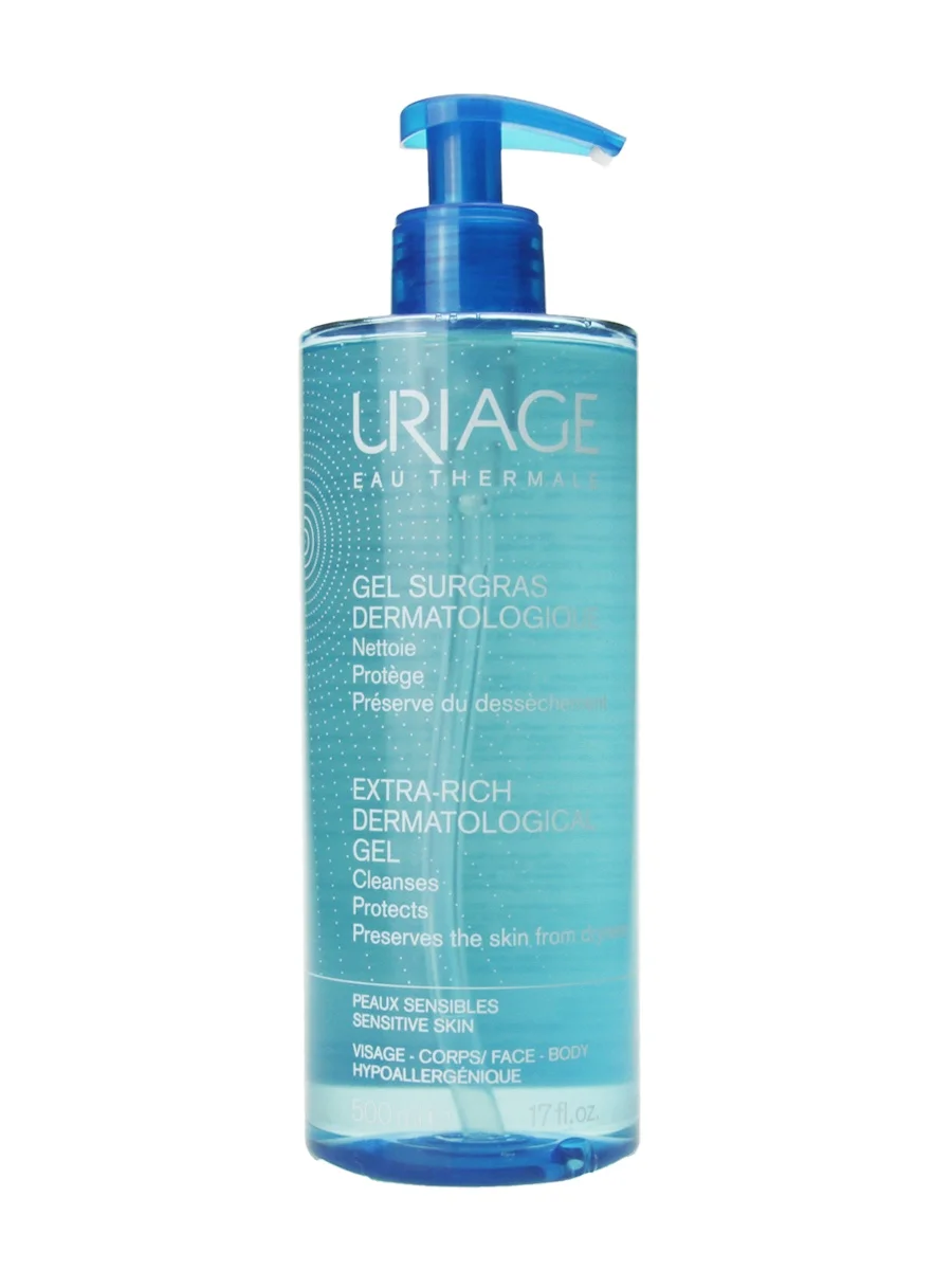 Uriage Dermatological Cleansing gel 500 ml-cleanses, protects and preserves skin hydration.