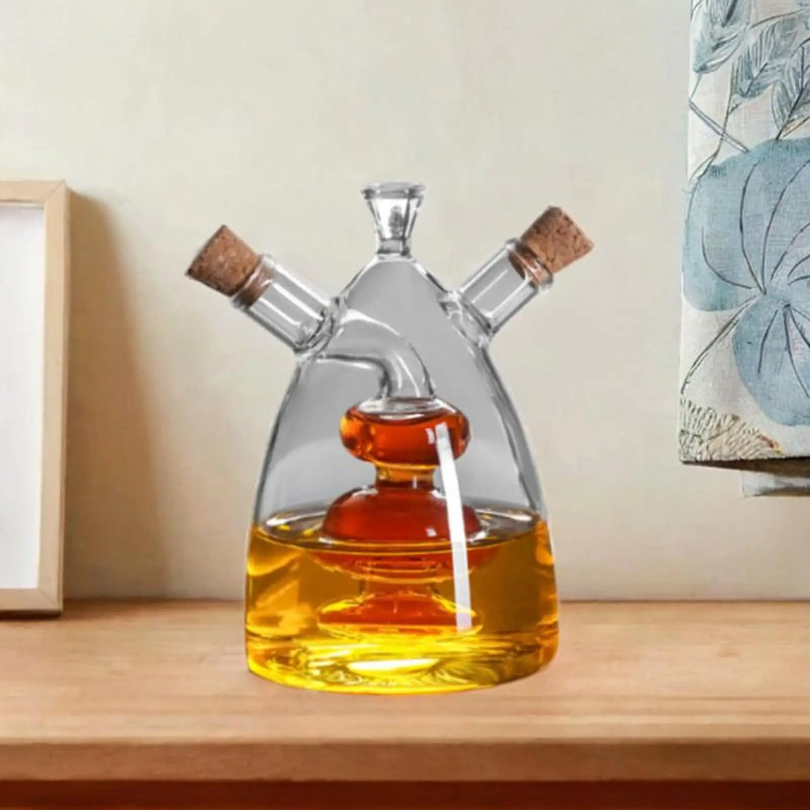 Dispensador de aceite de oliva y vinagre, tapones con boquilla doble vertedor, dispensador transparente de salsa de soja, botella de aceite de vidrio 2 en 1 para Cocina