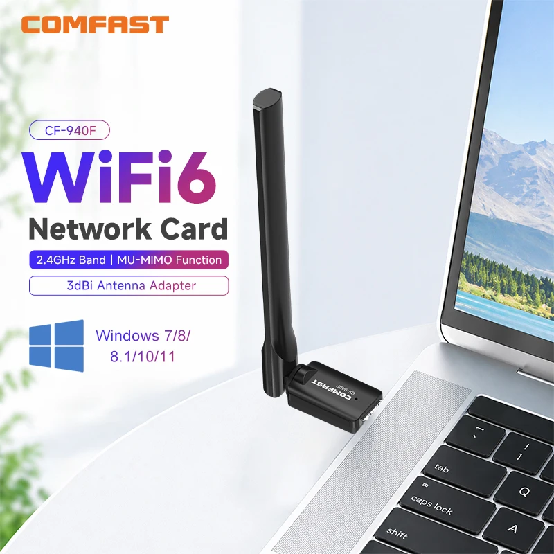 Comfast 287Mbps WiFi Adapter 2.4G 3dBi Antenna Wifi6 USB Dongle AX300 802.11ax Wireless Network Card for PC Laptop - Driver Free