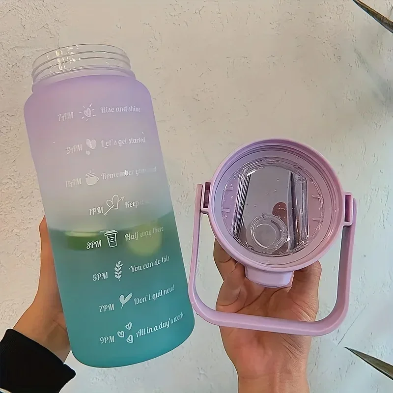 2 Liter Water Bottle with Straw Female Girls Large Portable Travel Bottles Sports Fitness Cup Summer Cold Water with Time Scale