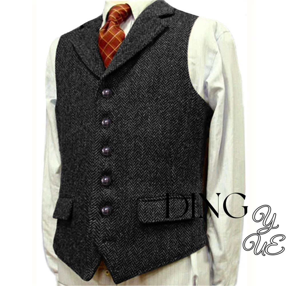 V Neck Lapel Men's Suits Vest Casual Classic Formal Business Herringbone Slim Fit Men's Waistcoat For Wedding Groomsmen