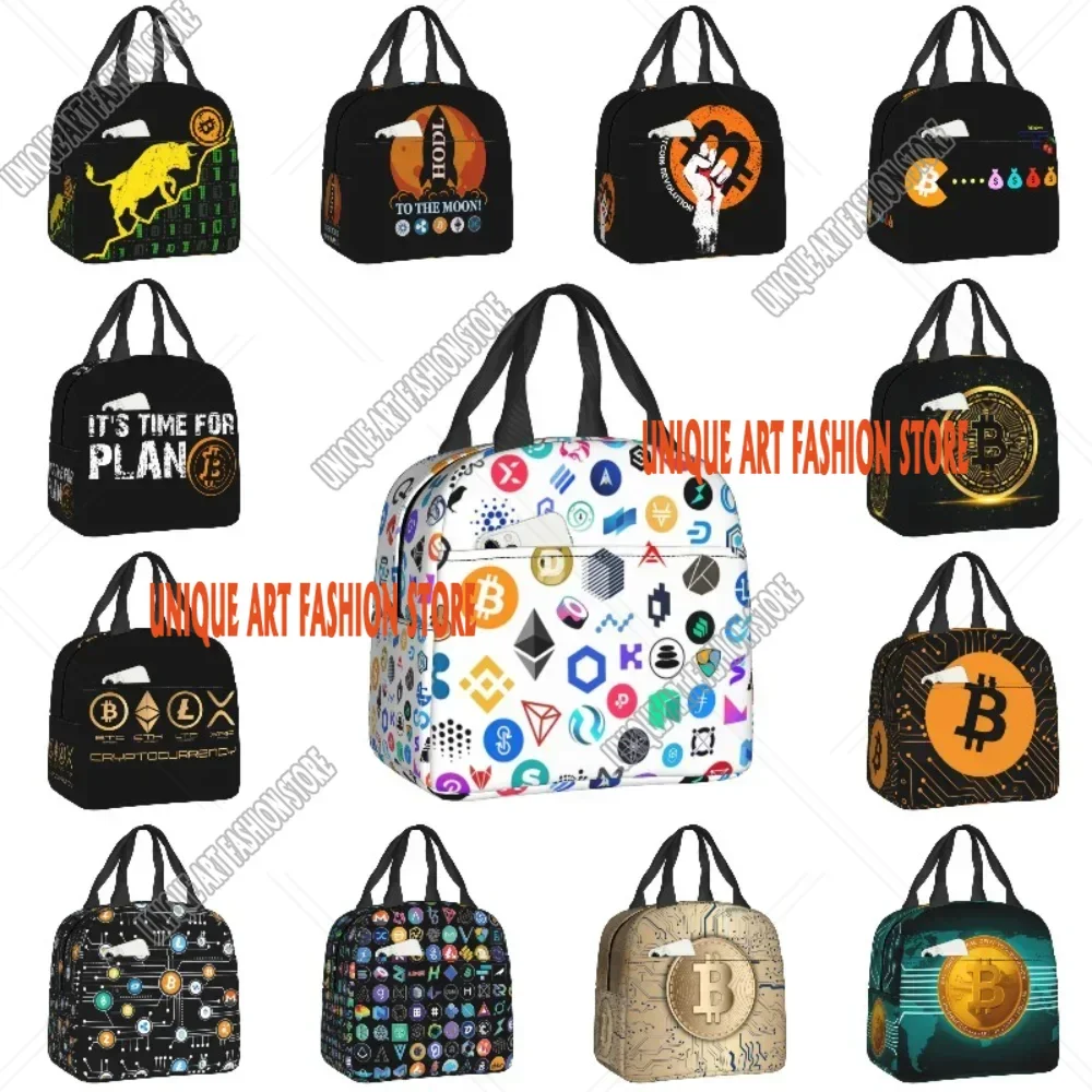 Cryptocurrency Blockchain Logo Lunch Bag Ethereum Bitcoin Cooler Thermal Insulated Lunch Box for Women Kid Food Picnic Bags