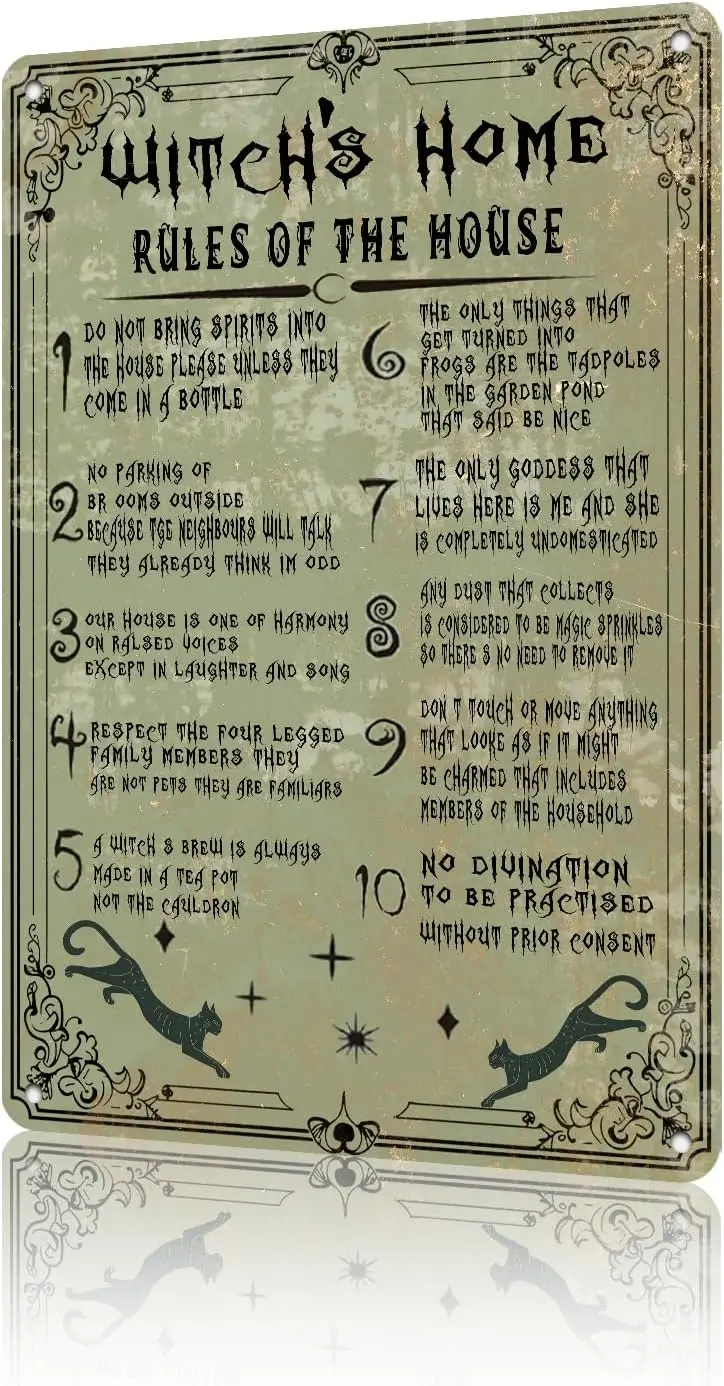 Witch Metal Tin Sign Witchs Home Rules Quote Not Bring Spirits into the House Funny Sign For All Saints Day. Home Decor Gifts 12