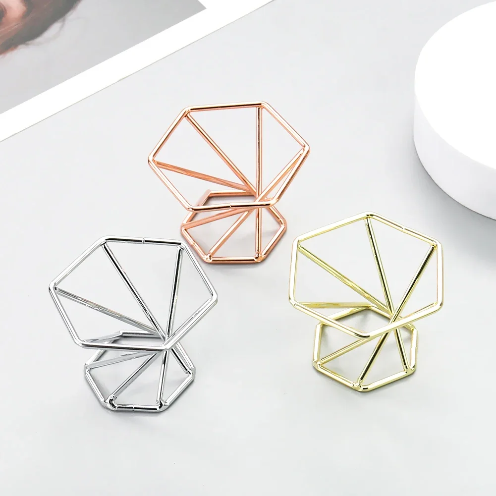 Metal Hexagram Crystal Ball Base Natural Stone Tray Personality Geometric Splicing Craft Home Desktop Decor Metal Rack Crafts