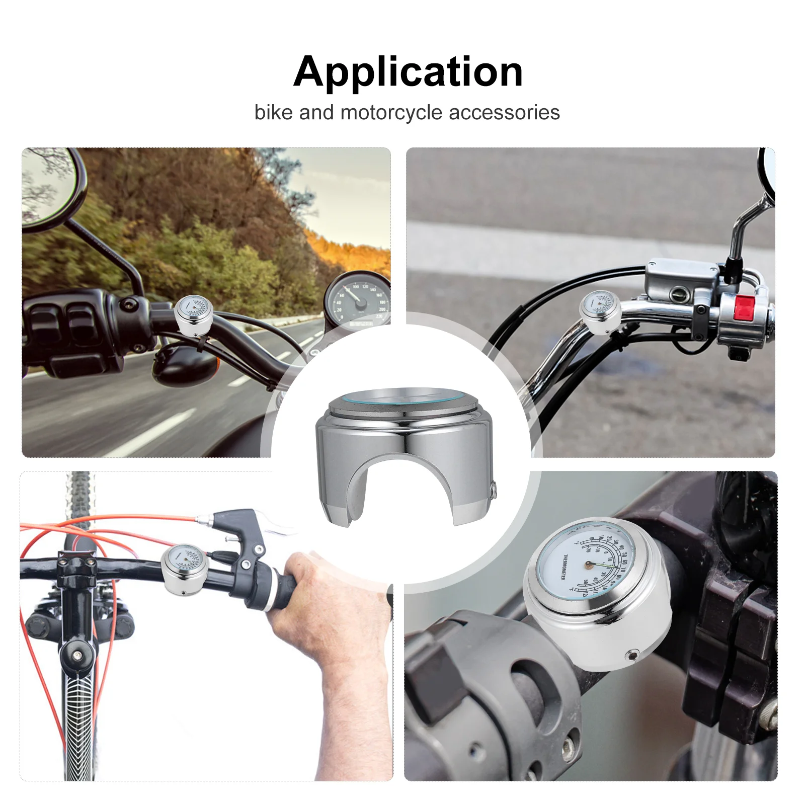 Motorcycle Clip-on Thermometer Motorbike Handlebar Mount 4X4CM Aluminum Accessory