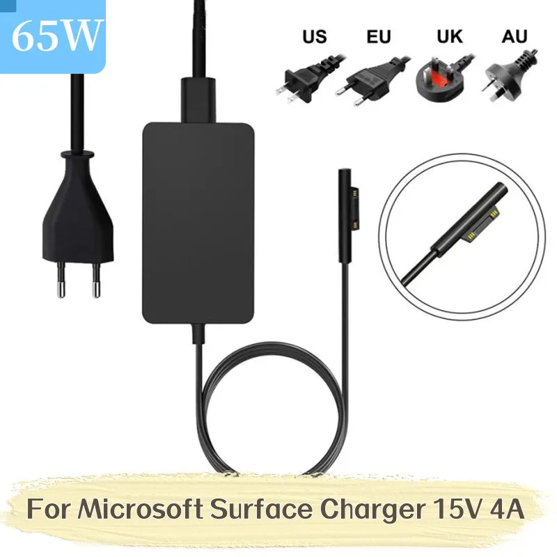 Zasilacz do Microsoft Surface 45W 65W Adapter do Microsoft PlePro 3 Pro 4 Pro 5 Pro 6 Pro 7, szybkie ładowanie 5V 1A, 15V, 4A