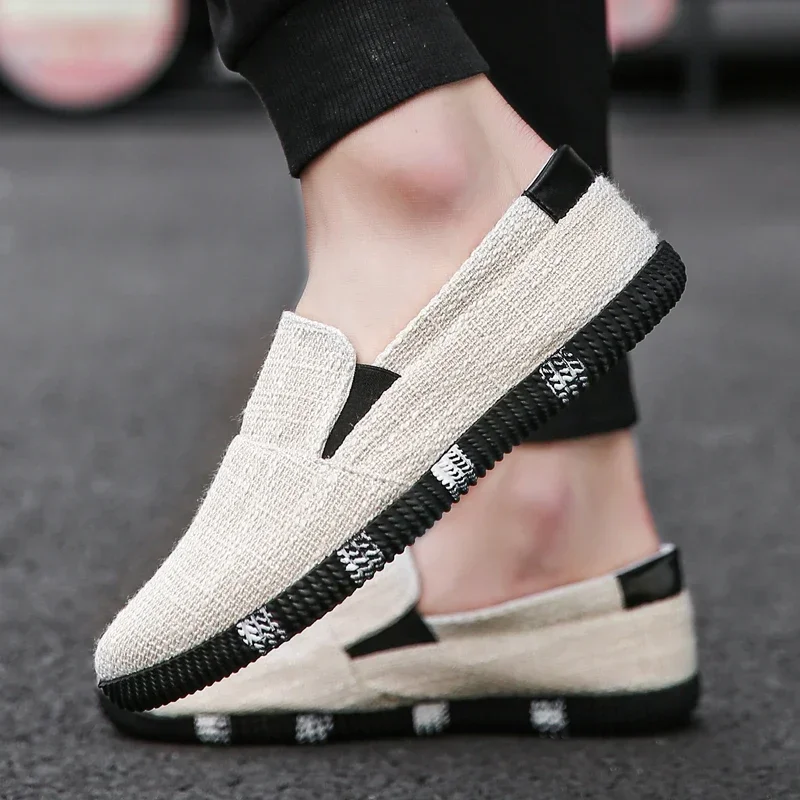 Fashion Mens Casual Shoes Breathable Canvas Shoes Lightweight Men Walking Sneakers Anti Slip Slip on Driving Shoes Flat Loafers