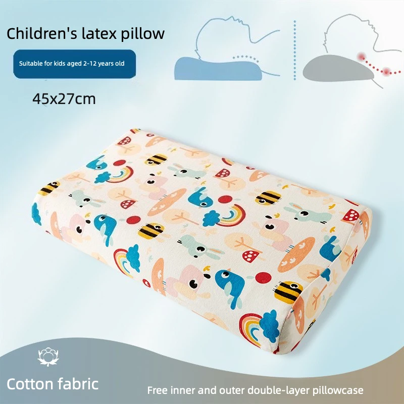 Children's latex pillow, infant pillow core, cartoon pure cotton pillowcase, natural latex, Class A latex pillow, comfortable.