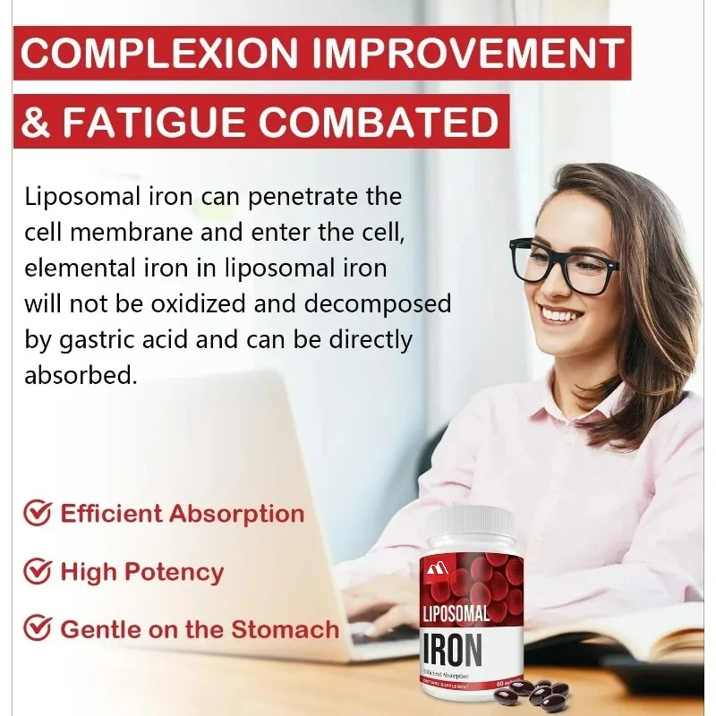 مكمل حديد نسائي، يحتوي على حمض الفوليك وفيتامين ب12، 60 كبسولة لدعم طاقة نقص الحديد للبالغين #4